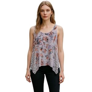 Anthropologie Gray Asymmetrical Ruffled Tank Top